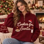 Cookies for Santa Embroidered Christmas Quarter Zip, Cozy Holiday Half Zip Sweatshirt - Image 4