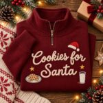 Cookies for Santa Embroidered Christmas Quarter Zip, Cozy Holiday Half Zip Sweatshirt - Image 2