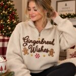 Gingerbread Wishes Embroidered Christmas Quarter Zip, Cozy Holiday Half Zip Sweatshirt - Image 4