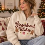 Gingerbread Wishes Embroidered Christmas Quarter Zip, Cozy Holiday Half Zip Sweatshirt - Image 3