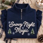 Snowy Night Magic Embroidered Christmas Quarter Zip, Cozy Winter Half Zip Sweatshirt - Image 3