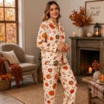 Fall Pajamas for Women, Pumpkin Print Sleepwear, Autumn Loungewear Set, Thanksgiving Pjs - Image 2