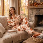 Fall Pajamas for Women, Pumpkin Print Sleepwear, Autumn Loungewear Set, Thanksgiving Pjs - Image 3