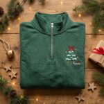 Embroidered Christmas Tree Quarter Zip Sweatshirt, Holiday Baubles Pullover