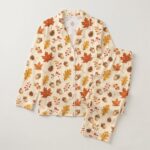 Women's Fall Pajama Set, Autumn Leaf Pajamas, Acorn Print Sleepwear, Cozy Thanksgiving Gift - Image 2