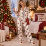 Christmas Teddy Bear Pajama Set, Red Green Holiday Pajamas, Cozy Sleeve PJ Set, Cute Bear Sleepwear - Image 4