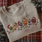 The Muppets Christmas Embroidered Sweatshirt, Kermit Miss Piggy Fozzie Holiday Lights Crewneck