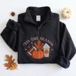 Embroidered Pumpkin Spice Latte Quarter Zip Sweatshirt, Fall Thanksgiving Pullover - Image 5