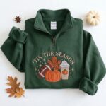 Embroidered Pumpkin Spice Latte Quarter Zip Sweatshirt, Fall Thanksgiving Pullover - Image 7