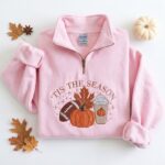 Embroidered Pumpkin Spice Latte Quarter Zip Sweatshirt, Fall Thanksgiving Pullover - Image 6
