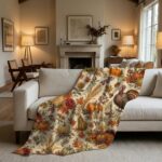 Thanksgiving Turkey Sherpa Blanket  Autumn Pumpkins Cornucopia - Image 3