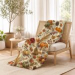 Thanksgiving Turkey Sherpa Blanket  Autumn Pumpkins Cornucopia