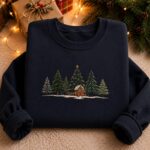 Christmas Tree Embroidery Sweatshirt, Winter Cabin Embroidery, Holiday Sweatshirt - Image 6