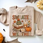 Sweater Weather Sweatshirt, Autumn Pumpkin Clothing, Cozy Sweatshirt Fall - Image 6