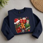 Preppy Christmas Doodles Sweatshirt, Merry Christmas Collage Sweater, Gingerbread Cocoa Jumper - Image 3