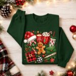 Preppy Christmas Doodles Sweatshirt, Merry Christmas Collage Sweater, Gingerbread Cocoa Jumper - Image 5