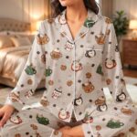 Christmas Penguin Pajama Set for Women, Satin Short & Long Sleeve PJs, Reindeer Snowman Sleepwear - Image 2