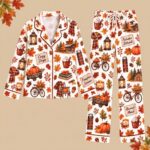 Fall Pajama Set for Women, Pumpkin Pajamas, Cozy Autumn Sleepwear