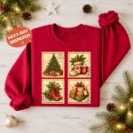 Vintage Christmas Sweatshirt, Retro Christmas Stamp Crewneck, Nostalgic Xmas Sweater