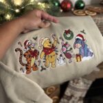 Winnie the Pooh & Friends Christmas Embroidered Sweatshirt, Tigger Piglet Eeyore Holiday Crewneck