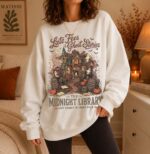 Vintage Halloween Sweatshirt, Haunted Midnight Library 90s Spooky Season Crewneck - Image 3
