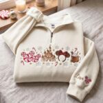 Embroidered Disney Christmas Quarter Zip Sweatshirt, Holiday Mickey & Minnie Castle Pullover - Image 6