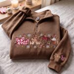 Embroidered Disney Christmas Quarter Zip Sweatshirt, Holiday Mickey & Minnie Castle Pullover - Image 4