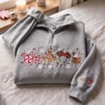 Embroidered Disney Christmas Quarter Zip Sweatshirt, Holiday Mickey & Minnie Castle Pullover - Image 5