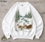Vintage Reindeer Christmas Sweatshirt, Winter Forest Sleigh Crewneck, Rustic Woodland Holiday Shirt - Image 4