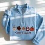 Embroidered Cozy Season Quarter Zip Sweatshirt, Autumn Pumpkin Sweatshirt - Image 6