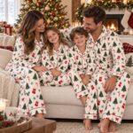 Family Christmas Pajamas Set, Silk Holiday Sleepwear, Cute Tree Nightwear - Image 2
