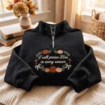 Embroidered Christian Fall Quarter Zip Sweatshirt, I Will Praise Him in Every Season - Image 2