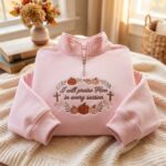 Embroidered Christian Fall Quarter Zip Sweatshirt, I Will Praise Him in Every Season - Image 4