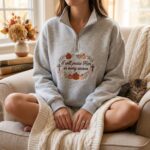Embroidered Christian Fall Quarter Zip Sweatshirt, I Will Praise Him in Every Season