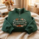 Embroidered Christian Fall Quarter Zip Sweatshirt, I Will Praise Him in Every Season - Image 5