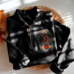 Embroidered Pumpkin Monogram Quarter Zip Sweatshirt - Image 3