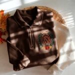 Embroidered Pumpkin Monogram Quarter Zip Sweatshirt - Image 2