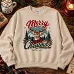 Vintage Christmas Deer Sweatshirt, Retro Holiday Crewneck
