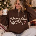 Christmas Cocoa Club Embroidered Quarter Zip Sweatshirt, Cozy Holiday Hot Chocolate Candy Cane - Image 4