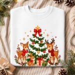 Woodland Animals Christmas Sweatshirt, Cute Deer Reindeer Tree Jumper, Festive Forest Xmas Top - Image 2