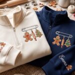 Gingerbread Baking Embroidered Quarter Zip, Holiday Baker Pullover