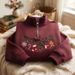 Embroidered Christmas Quarter Zip Sweatshirt, Gingerbread Holiday Shirts