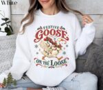 Retro Festive Goose On The Loose Christmas Funny Goose Holiday Sweatshirt