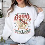 Retro Festive Goose On The Loose Christmas Funny Goose Holiday Sweatshirt