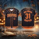 Halloween Baseball Jersey Black Orange Spooky Creepers Jersey Gothic Halloween Shirt - Image 3