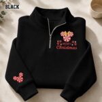 Embroidered Merry Christmas Quarter Zip Sweatshirt, Mickey Sweatshirt - Image 2