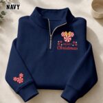 Embroidered Merry Christmas Quarter Zip Sweatshirt, Mickey Sweatshirt - Image 3