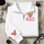 Embroidered Merry Christmas Quarter Zip Sweatshirt, Mickey Sweatshirt - Image 4