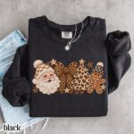 Leopard Christmas Comfort Colors Sweatshirt Cute Santa Gingerbread Sweater