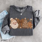 Leopard Christmas Comfort Colors Sweatshirt Cute Santa Gingerbread Sweater - Image 3